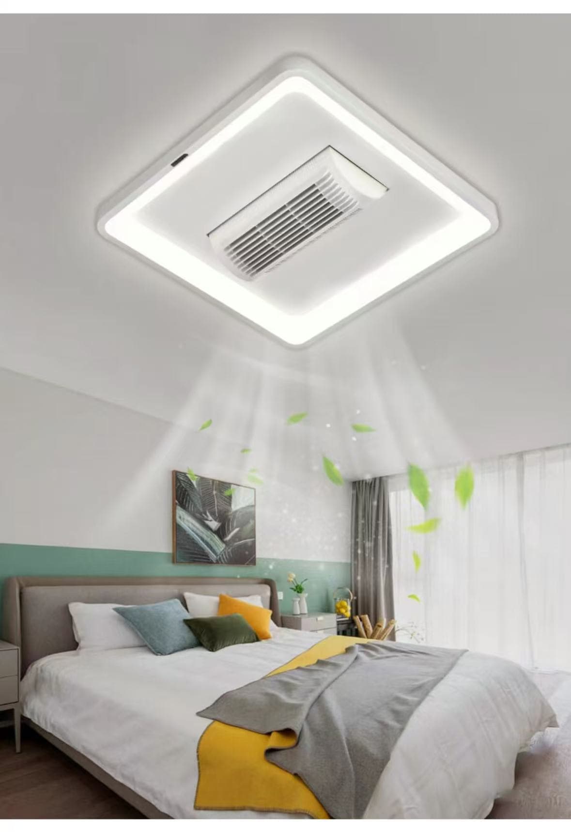 Square Smart Light (bluetooth, 3 Color light, 6 Speed fan with voice recognition and remote control)